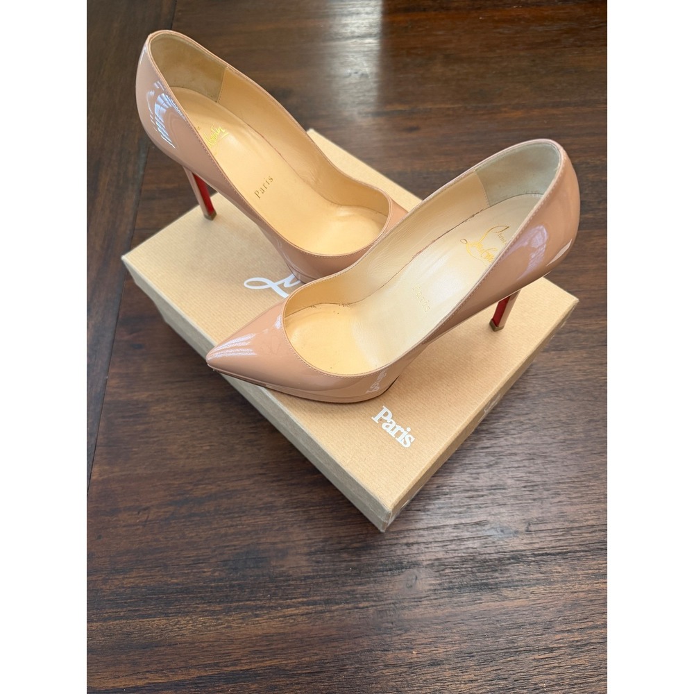 Christian Louboutin Pigalle Plato 100 Nude Patent Leather Red Bottom Pumps 37